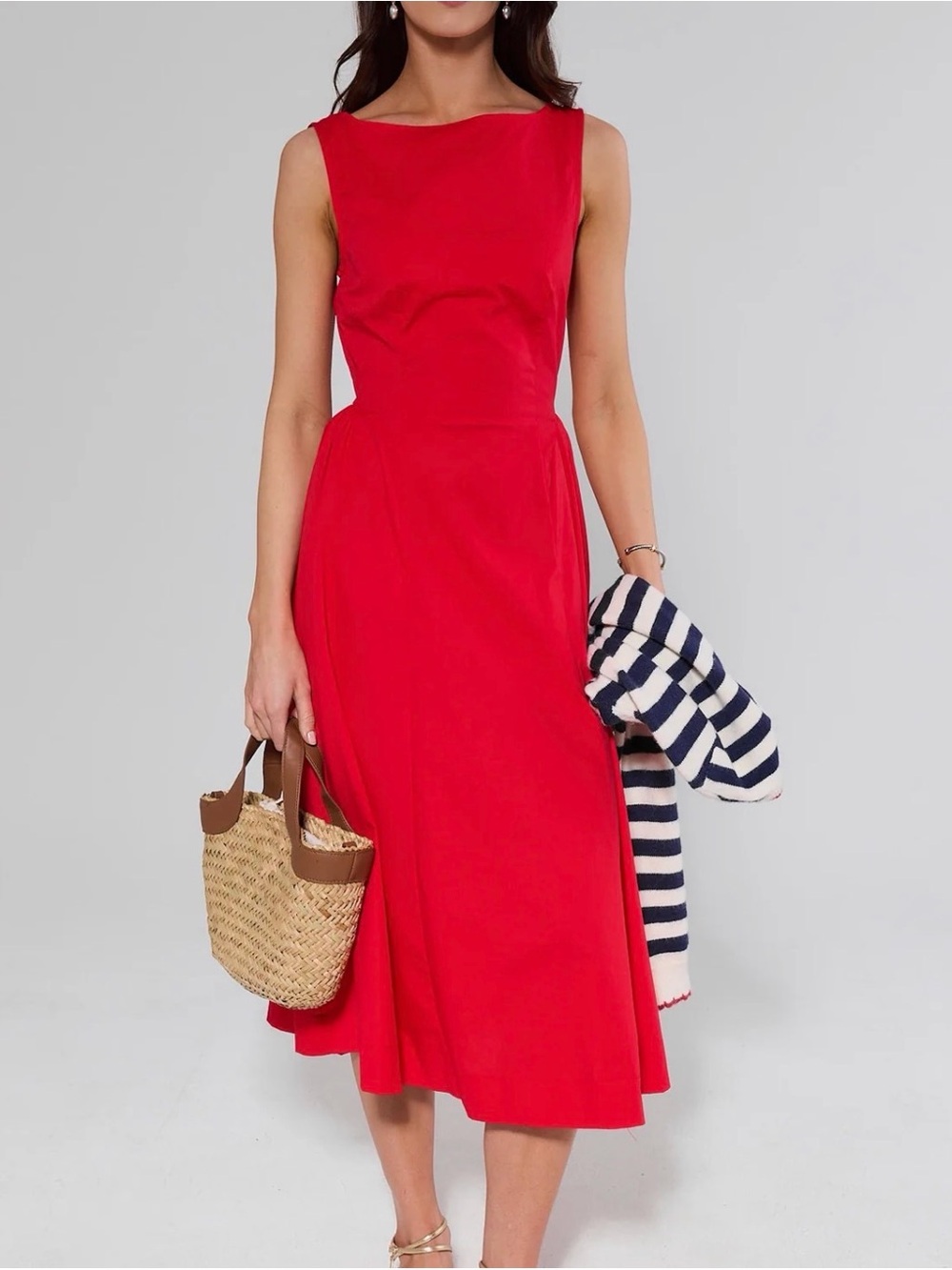 Sleeveless Red A-Line Midi Dress